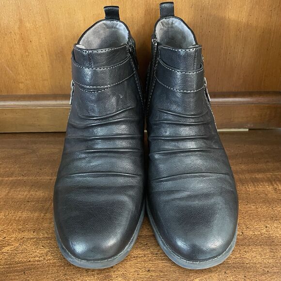 Earth Avani Buckeye Leather Ankle Boots Black Zipper Low Heel Bootie Womens 11 M - Picture 2 of 11